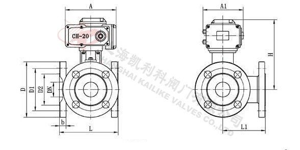 Q944F/Q945F電動三通球閥外形結(jié)構(gòu)圖