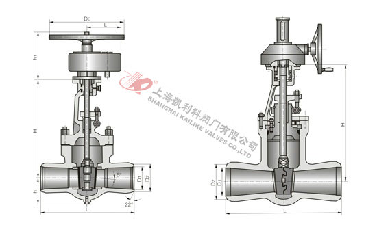 Z561H對焊閘閥(傘齒輪)外形結構圖