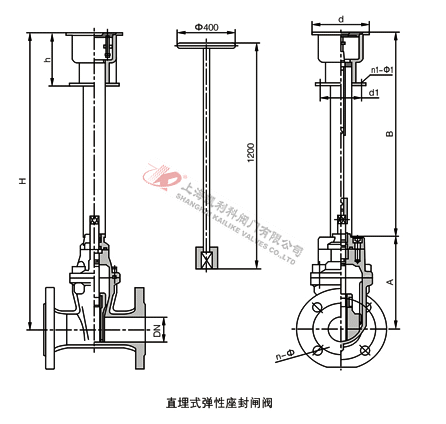 Z45X直埋式彈性座封閘閥外形結構圖