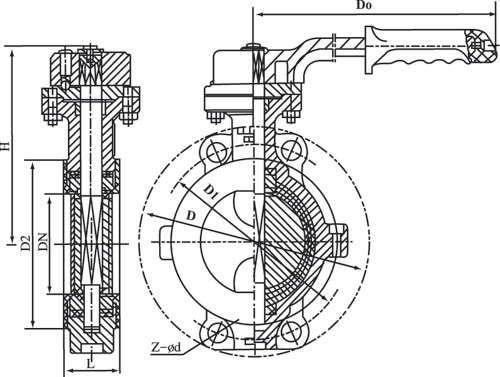 D71F46手動襯氟蝶閥外形結構圖