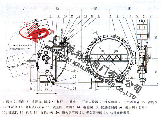 HD7S41X液控緩閉止回蝶閥外形結(jié)構(gòu)圖