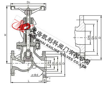 J41H手動法蘭截止閥外形結(jié)構(gòu)圖