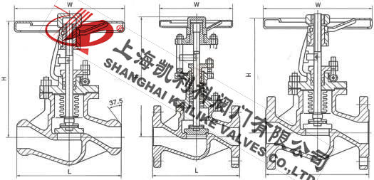 WJ41H法蘭蒸汽截止閥外形結(jié)構(gòu)圖
