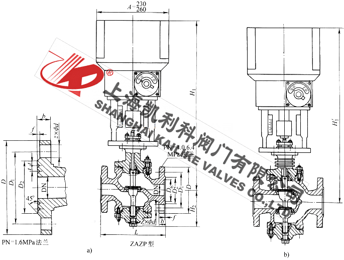 ZAZP、ZAZN 型電動(dòng)直通單座調(diào)節(jié)閥外形結(jié)構(gòu)圖