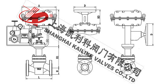 ZJHPF46氣動薄膜襯氟調(diào)節(jié)閥外形結(jié)構(gòu)圖
