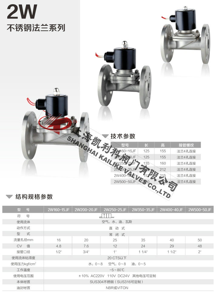 2W常開電磁閥不銹鋼法蘭系列