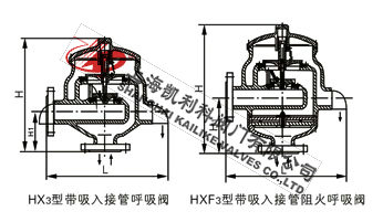 HX3帶吸入接管呼吸閥、HXF3帶吸入接管阻火呼吸閥外形結(jié)構(gòu)圖