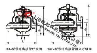 HX4帶呼出接管呼吸閥、HXF4帶呼出接管阻火呼吸閥外形結(jié)構(gòu)圖