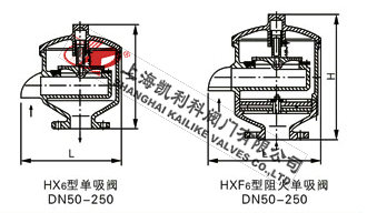 HX6帶接管單吸閥、HXF6帶接管阻火單吸閥外形結(jié)構(gòu)圖