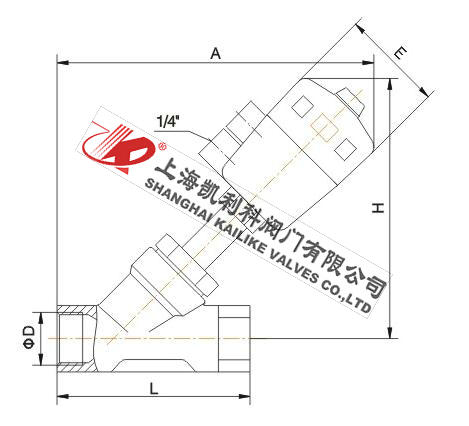 JF2000內螺紋氣動角座閥外形結構圖